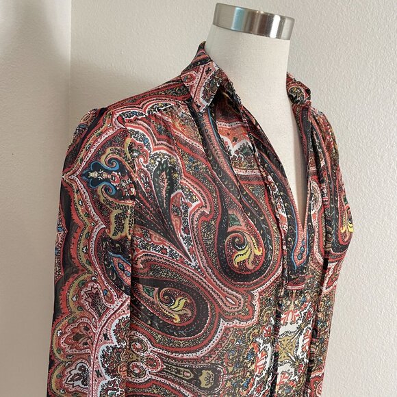 Alice + Olivia Womens XS Paisley Sterling Half Placket Tunic Top Long Sleeve - Picture 2 of 12